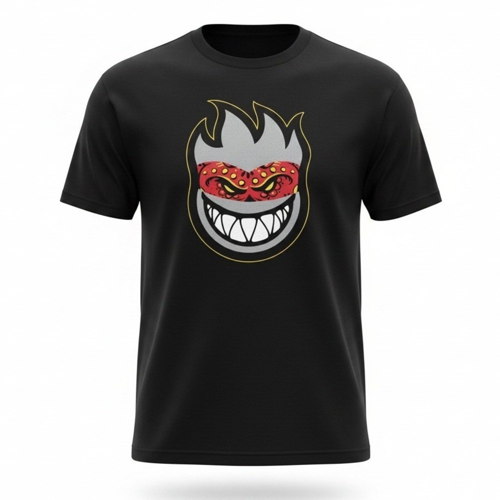 Spitfire Bighead Bandana Mask T-Shirt Mens M Medium Black Graphic Skate Tee NEW